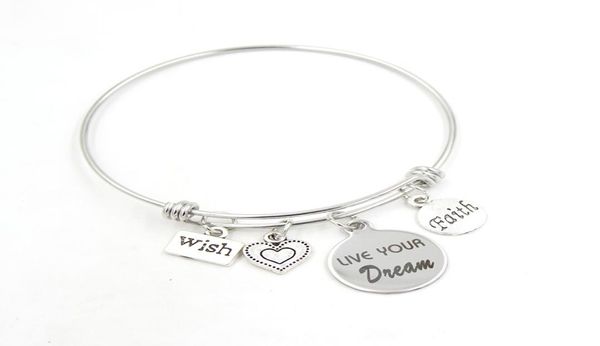 new arrival fashion stainless steel bangle inspiration bracelet wish faith live your dream charms bracelet&bangle gift pulsera1852113, Golden;silver
new arrival fashion stainless steel bangle inspiration bracelet wish faith live your dream charms bracelet&bangle gift pulsera1852113, Golden;silver