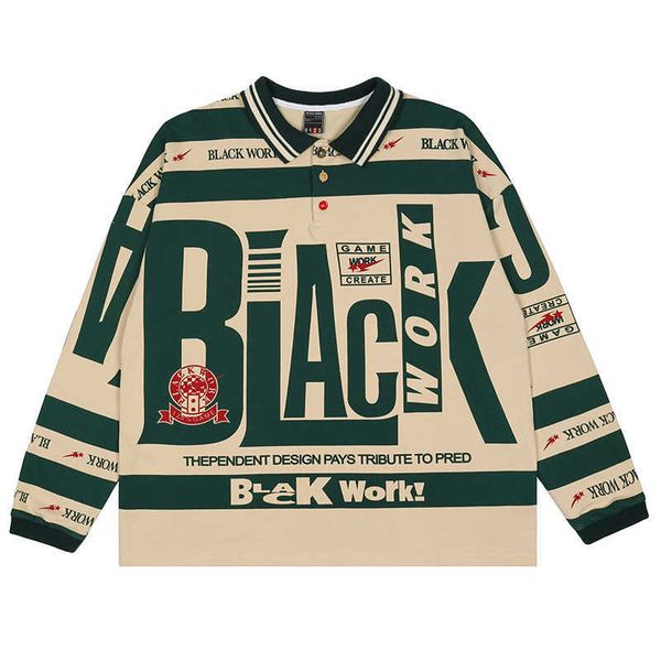 yprs men's american high street contrast letter printing long sleeve polo sweatshirt men's fashion brand loose hip hop collar, Black 
yprs men's american high street contrast letter printing long sleeve polo sweatshirt men's fashion brand loose hip hop collar, Black