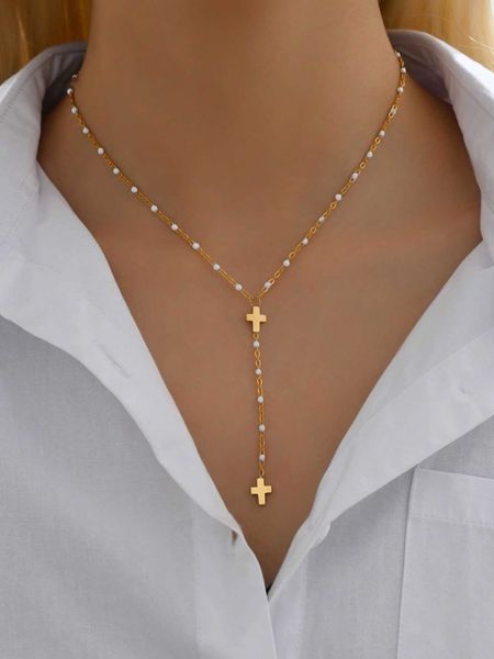 women's fashion accessories cross charm y lariat necklace, Silver 
women's fashion accessories cross charm y lariat necklace, Silver