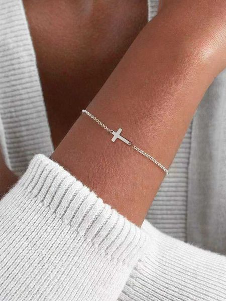 women's fashion accessories cross decor bracelet, Golden;silver