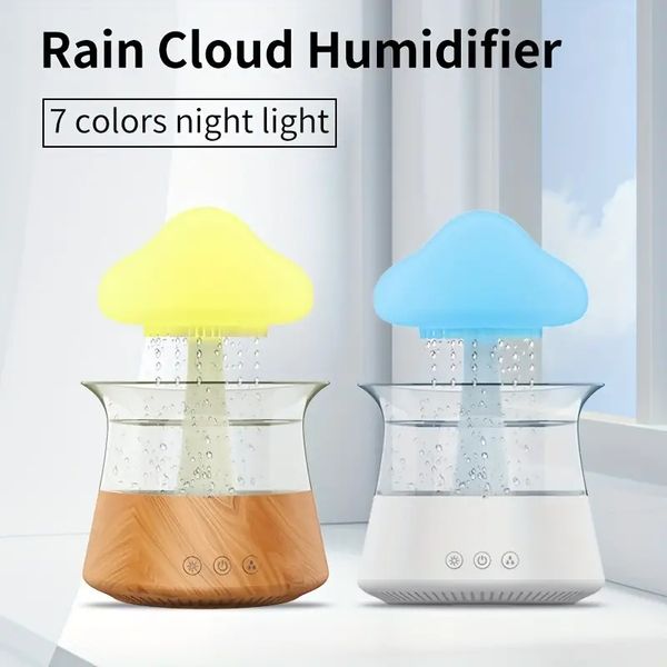 Image of 1pc Rain Cloud Aromatherapy Essential Oil Diffuser Portable 7 Colors Raining Cloud Night Light 300ml H2o Spray Mist Rain Cloud Humidifier Aroma Essential