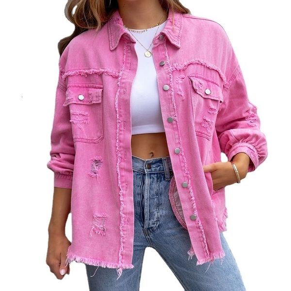 women's jackets in spring autumn fashion loose long denim jacket with torn holes women streetwear tassel pink casual jean coats 230721, Black;brown
women's jackets in spring autumn fashion loose long denim jacket with torn holes women streetwear tassel pink casual jean coats 230721, Black;brown