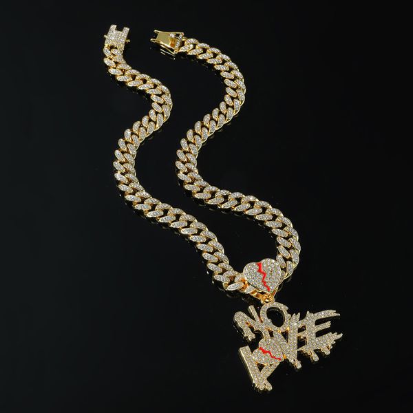 hip hop rapper men shiny diamond pendant gold necklace iced out broken heart no love letters pendant micro-inset full zircon jewelry night c, Silver
hip hop rapper men shiny diamond pendant gold necklace iced out broken heart no love letters pendant micro-inset full zircon jewelry night c, Silver