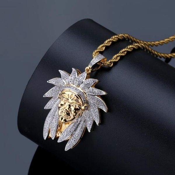 hip hop rapper men shiny diamond pendant gold necklace iced out indian chief pendant micro-inset full zircon jewelry night club sweater rope, Silver
hip hop rapper men shiny diamond pendant gold necklace iced out indian chief pendant micro-inset full zircon jewelry night club sweater rope, Silver