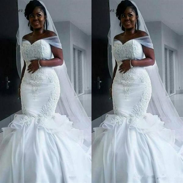 2020 new south african plus size mermaid wedding dresses off shoulder lace appliques beaded arabic sweep train formal bridal259o, White
2020 new south african plus size mermaid wedding dresses off shoulder lace appliques beaded arabic sweep train formal bridal259o, White