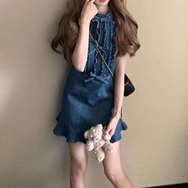 pingyou slimmer miu denim dress sweet bow dark blue for women summer collection, Black;gray
pingyou slimmer miu denim dress sweet bow dark blue for women summer collection, Black;gray