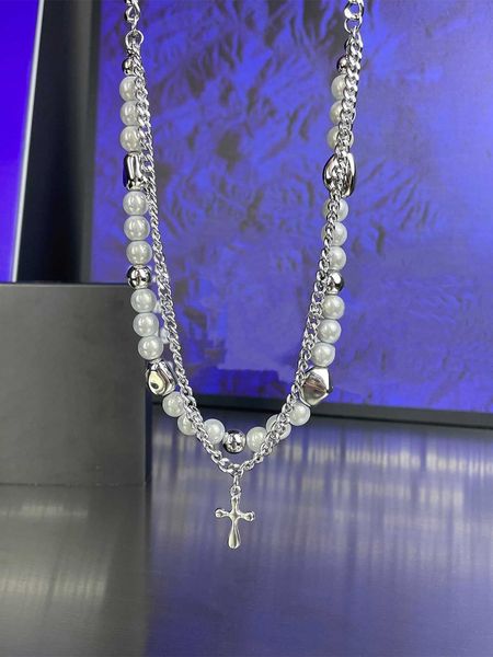 men's accessories men faux pearl decor cross charm layered necklace silver stainless steel fashionable popular jewelry gift party
men's accessories men faux pearl decor cross charm layered necklace silver stainless steel fashionable popular jewelry gift party