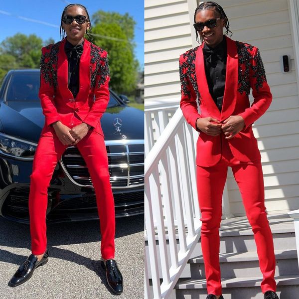 red mens wedding tuxedos black beads slim fit custom made groom prom wear pants suits 2 pieces, Black;gray
red mens wedding tuxedos black beads slim fit custom made groom prom wear pants suits 2 pieces, Black;gray