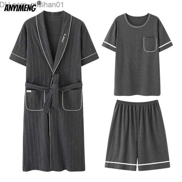 women's sleep lounge 3-piece summer men's pajamas set cotton shorts set and robe pajamas large size l-4xl home set z230725
women's sleep lounge 3-piece summer men's pajamas set cotton shorts set and robe pajamas large size l-4xl home set z230725