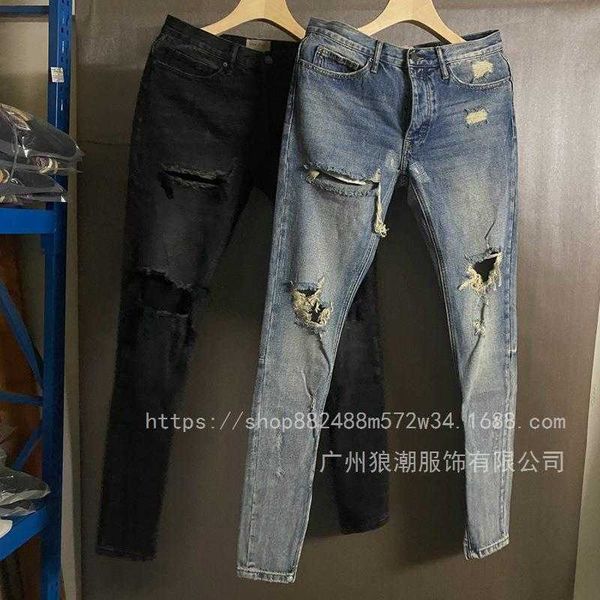 fog season 4 high street black cow knee cat beard hole small foot slim fit jeans men's and women's pants zipper pants, Blue
fog season 4 high street black cow knee cat beard hole small foot slim fit jeans men's and women's pants zipper pants, Blue