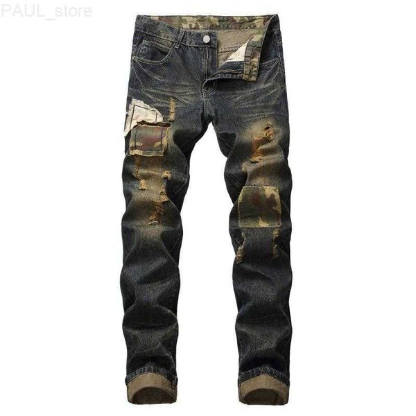 men's jeans the european and american high street ripped mens slim feet men leather folds locomotive stretch trousers l230724, Blue
men's jeans the european and american high street ripped mens slim feet men leather folds locomotive stretch trousers l230724, Blue