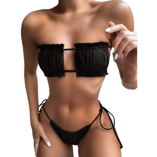 women's swimwear bandeau bikini set strapless lacing up mini women solid polka dot push bathing suit swimsuit 230724, White;black
women's swimwear bandeau bikini set strapless lacing up mini women solid polka dot push bathing suit swimsuit 230724, White;black