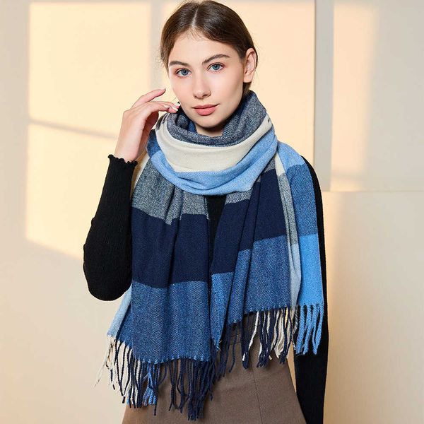 warm women's winter imitation cashmere colored checkered shawl 2023 new long tassel fashion scarf neck, Blue;gray
warm women's winter imitation cashmere colored checkered shawl 2023 new long tassel fashion scarf neck, Blue;gray