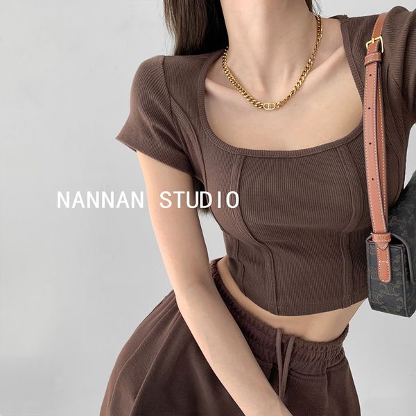 womens tshirt american style brown cropped women fashion skinny short sleeve t shirts female casual square collar tees summer 230724, White
womens tshirt american style brown cropped women fashion skinny short sleeve t shirts female casual square collar tees summer 230724, White