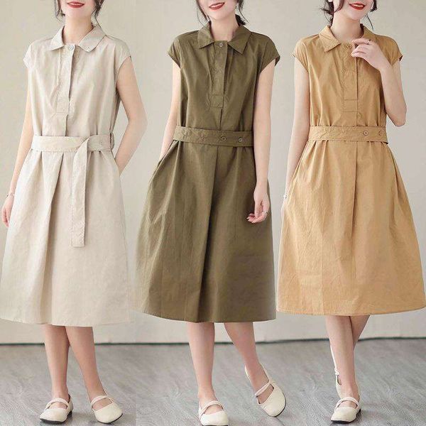 summer style french korean shirt skirt medium long cotton dress female, Black;gray
summer style french korean shirt skirt medium long cotton dress female, Black;gray