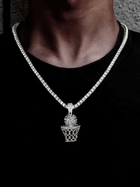 men's accessories rhinestone iced out basketball hoops pendant necklace 4mm tennis chain for men and women hip hop jewelry, Silver
men's accessories rhinestone iced out basketball hoops pendant necklace 4mm tennis chain for men and women hip hop jewelry, Silver