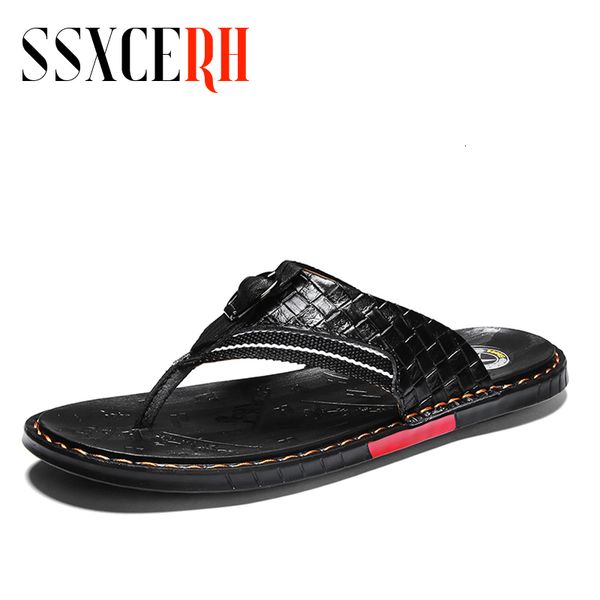 slippers brand summer men's flip flops genuine leather luxury beach casual sandals for men fashion shoes 230724, Black
slippers brand summer men's flip flops genuine leather luxury beach casual sandals for men fashion shoes 230724, Black