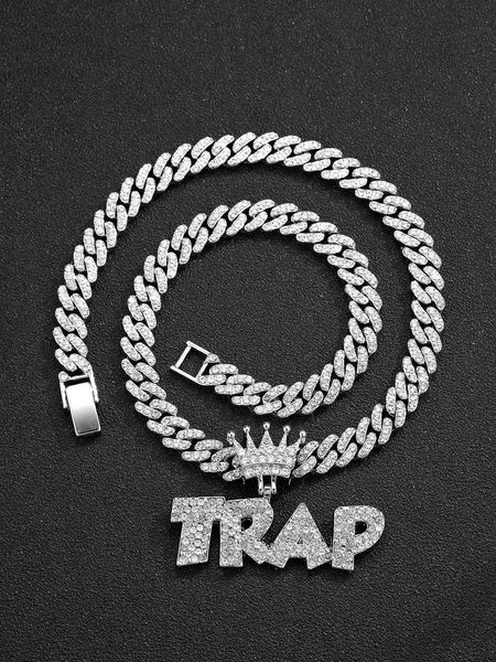 men's accessories for women men trendy punk hip hop style rock party full rhinestone gorgeous crown decor letter charm necklace, Silver
men's accessories for women men trendy punk hip hop style rock party full rhinestone gorgeous crown decor letter charm necklace, Silver