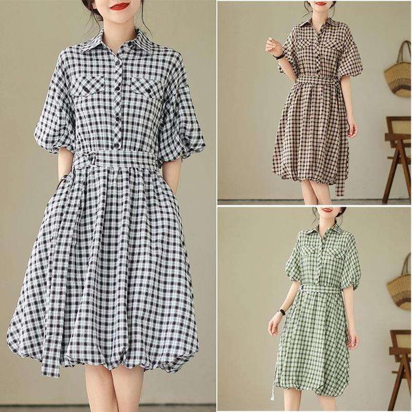 retract style french checkered dress for women summer slim unique puff sleeve, Black;gray
retract style french checkered dress for women summer slim unique puff sleeve, Black;gray