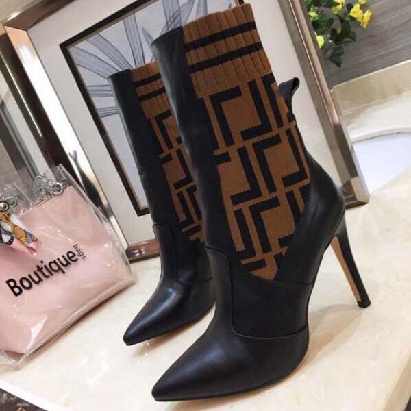 designer boots letter knitted mid sleeve short boots spring and autumn fine heel high heel cowhide boots pointed head slim leg elastic boots, Black
designer boots letter knitted mid sleeve short boots spring and autumn fine heel high heel cowhide boots pointed head slim leg elastic boots, Black
