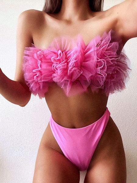 women's swimwear 3d flower mesh ruffled swimsuit high waist bikini women bandeau swimwear female two pieces bikini set bathing suit 230, White;black
women's swimwear 3d flower mesh ruffled swimsuit high waist bikini women bandeau swimwear female two pieces bikini set bathing suit 230, White;black