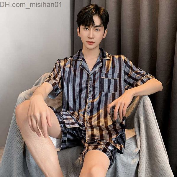 men's sleepwear men's summer pajamas oversized lapel buttons silk men's pajamas shorts men's satin pajama set z230725, Black;brown
men's sleepwear men's summer pajamas oversized lapel buttons silk men's pajamas shorts men's satin pajama set z230725, Black;brown