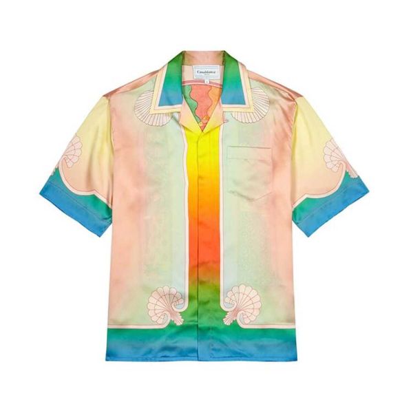 new casablanca button up shirt lucid dreams island scenery color temperament satin short sleeve shirts, White;black
new casablanca button up shirt lucid dreams island scenery color temperament satin short sleeve shirts, White;black