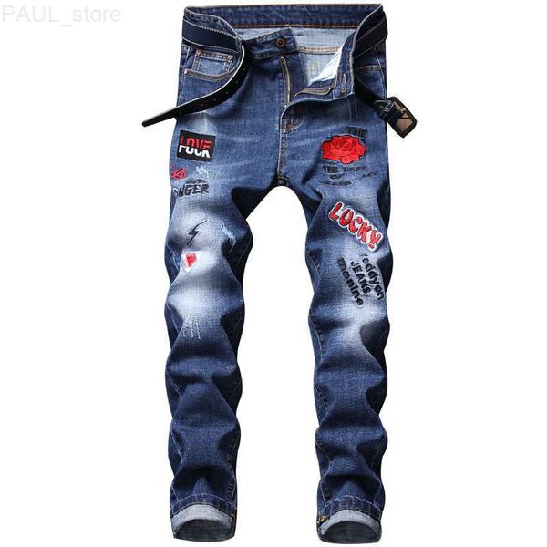 men's mens ripped jeans designer slim fit hip hop jeans stretch rose embroidered fashion men black blue denim trousers l230724
men's mens ripped jeans designer slim fit hip hop jeans stretch rose embroidered fashion men black blue denim trousers l230724