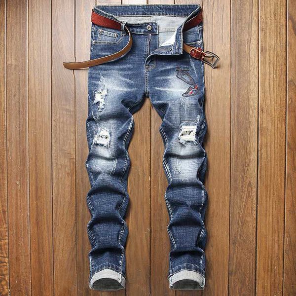 men's jeans fashion high street men's jeans stretchy slim ripped hole personality motorcycle male clothing embroidery denim trouse, Blue
men's jeans fashion high street men's jeans stretchy slim ripped hole personality motorcycle male clothing embroidery denim trouse, Blue