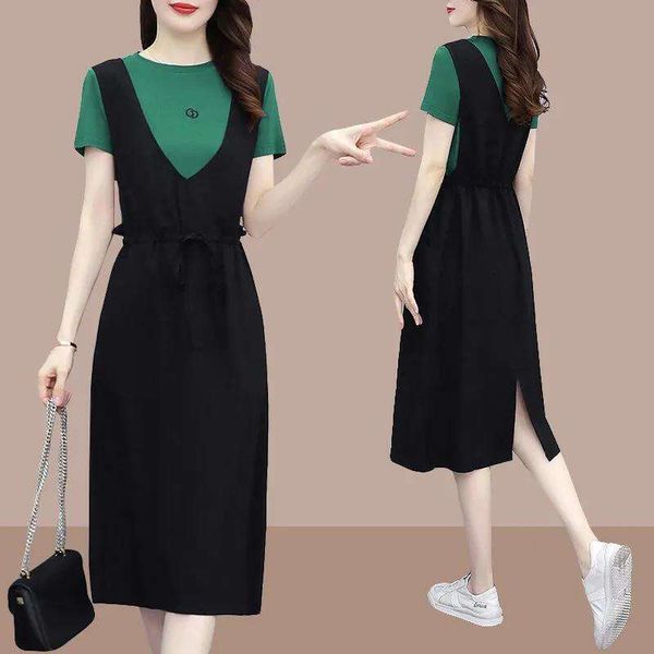 style fake two piece strap dress fashioned casual womens mid length loose skinny summer, Black;gray
style fake two piece strap dress fashioned casual womens mid length loose skinny summer, Black;gray