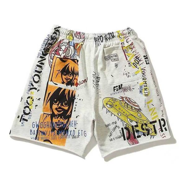380g st shangcun co-branding cartoon graffiti print wash used men's and women's casual shorts, White;black
380g st shangcun co-branding cartoon graffiti print wash used men's and women's casual shorts, White;black