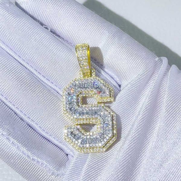 zuanfa jewelry 1.5" small size vvs diamond iced out hip hop gold plated baguette moissanite letter pendant, Silver