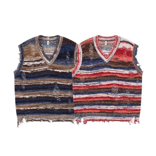 vintage gradient stripe baggy knitted sweater vest washed ripped knitwears tank tie dyeing v-neck sleeveless pullovers
vintage gradient stripe baggy knitted sweater vest washed ripped knitwears tank tie dyeing v-neck sleeveless pullovers