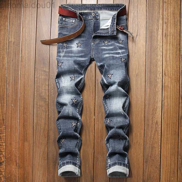 men's jeans mens designer embroidered stars skinny jeans fashion personalized streetwear male punk stretch straight denim trousers l230, Blue
men's jeans mens designer embroidered stars skinny jeans fashion personalized streetwear male punk stretch straight denim trousers l230, Blue