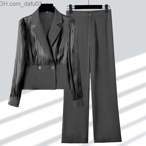 women's two piece pants 2023 spring korean popular satin jacket coat casual wide leg men's two piece elegant women's pants se, White
women's two piece pants 2023 spring korean popular satin jacket coat casual wide leg men's two piece elegant women's pants se, White