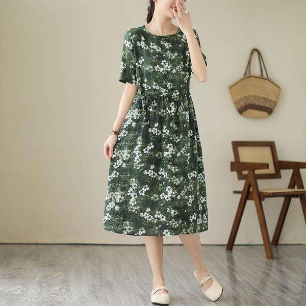 summer style loose retro printed dress age reducing lace waist hemp floral for women, Black;gray
summer style loose retro printed dress age reducing lace waist hemp floral for women, Black;gray