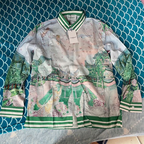 mens tshirts real pos casablanca shirt white cat table tennis court print long sleeve cardigan hawaiian shirts for men women 230724, White;black 
mens tshirts real pos casablanca shirt white cat table tennis court print long sleeve cardigan hawaiian shirts for men women 230724, White;black