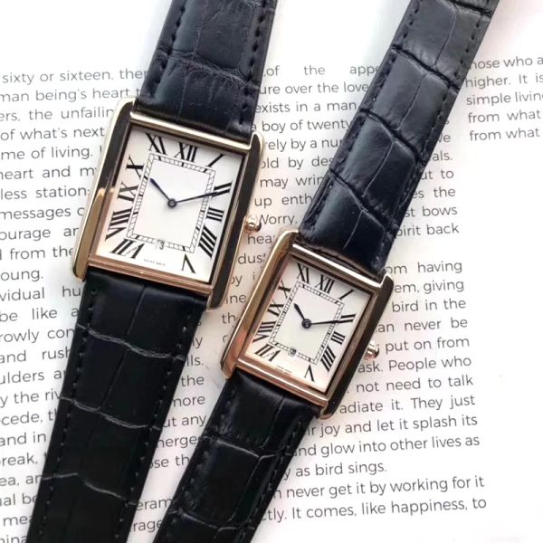 Image of Top brand men and women tank watches square case leather strap quartz movement auto date fashion brand women dress watch designer clock wholesale