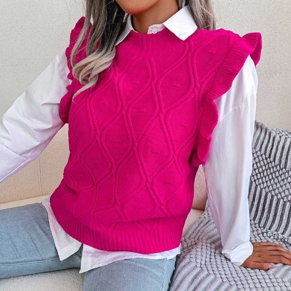 women casual ruffles sleeveless pullovers knitted sweater vest autumn winter 2023 camisole, White
women casual ruffles sleeveless pullovers knitted sweater vest autumn winter 2023 camisole, White
