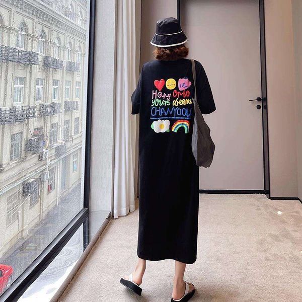 summer ins korean fashion lazy wind t shirt women rainbow print long knee length loose large size dress, Black;gray
summer ins korean fashion lazy wind t shirt women rainbow print long knee length loose large size dress, Black;gray
