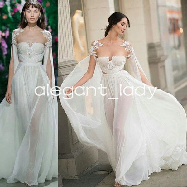 fairytale bohemian beach wedding dresses with sleeve cape lace chiffon full length bridal gown outfit vestidos de novia, White
fairytale bohemian beach wedding dresses with sleeve cape lace chiffon full length bridal gown outfit vestidos de novia, White