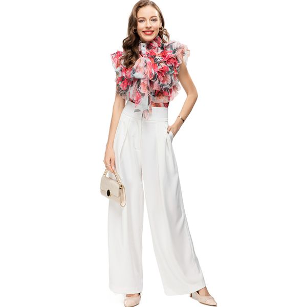 women's two piece pants sets ruffles floral printed shirt with wide leg white pant high street twinset sets
women's two piece pants sets ruffles floral printed shirt with wide leg white pant high street twinset sets