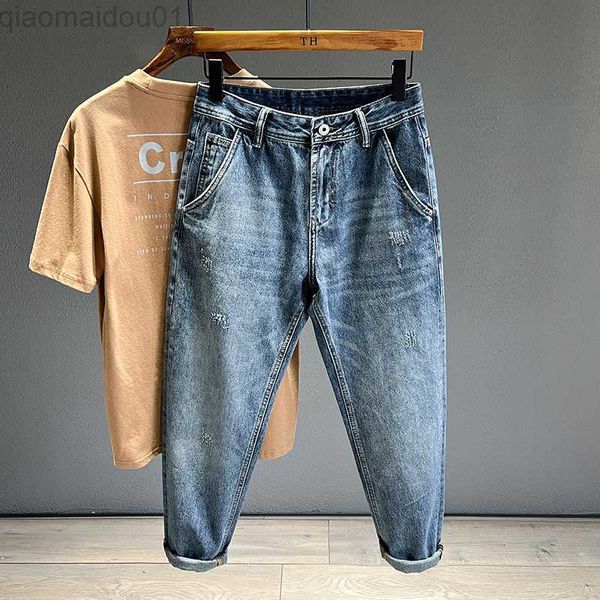 men's jeans 2023 spring summer new jeans men slim blue street hip hop cropped pants trend vintage distressed ankle length trousers l230
men's jeans 2023 spring summer new jeans men slim blue street hip hop cropped pants trend vintage distressed ankle length trousers l230