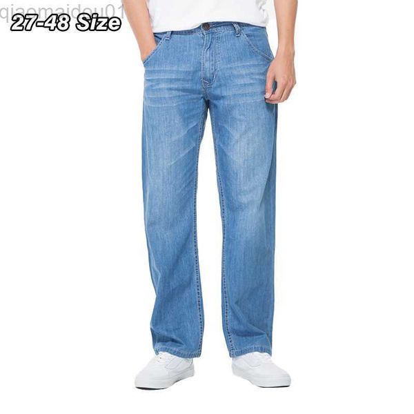 men's jeans plus size 44 46 48 men's summer jeans thin baggy classic straight leg denim pants 100% cotton brand fashion casual tro, Blue
men's jeans plus size 44 46 48 men's summer jeans thin baggy classic straight leg denim pants 100% cotton brand fashion casual tro, Blue