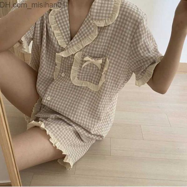 women's sleep lounge korean women's pajamas summer terrace pajama set girls' sweet plaid lapel pajamas kaii pleated pajamas j
women's sleep lounge korean women's pajamas summer terrace pajama set girls' sweet plaid lapel pajamas kaii pleated pajamas j
