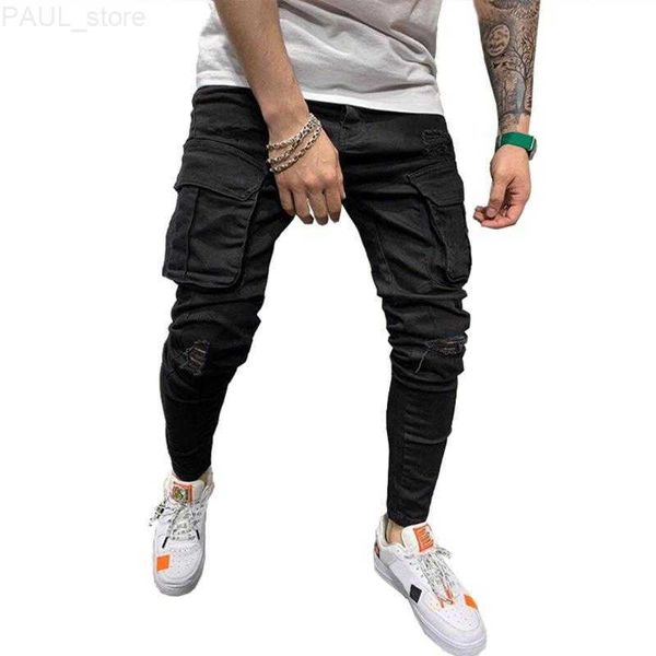 men's cargo pocket sknny hole trousers black jeans denim pants men jogger casual long pencil clothing l230724, Blue
men's cargo pocket sknny hole trousers black jeans denim pants men jogger casual long pencil clothing l230724, Blue
