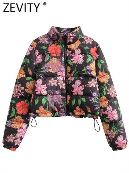 women's jackets zevity 2022 women fashion turtleneck collar floral print cropped padded jacket coat female zipper up outerwear chic ct, Black;brown
