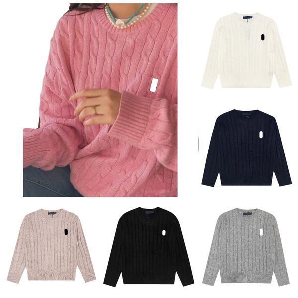 Image of Women Round Neck Sweater Designer Luxury Ralphs Polos Classic Coat Men&#039;s Small Horse Embroidered Chunky Twisted Knit