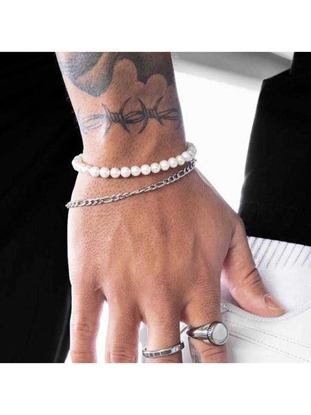men's accessories men faux pearl decor bracelet fashion punk jewelry gift for men popular, Black
men's accessories men faux pearl decor bracelet fashion punk jewelry gift for men popular, Black