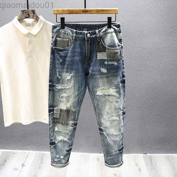 men's jeans vintage streetwear men's jeans new fashion washed stitching ripped patch distressed slim stretch jeans y2k denim pants, Blue
men's jeans vintage streetwear men's jeans new fashion washed stitching ripped patch distressed slim stretch jeans y2k denim pants, Blue